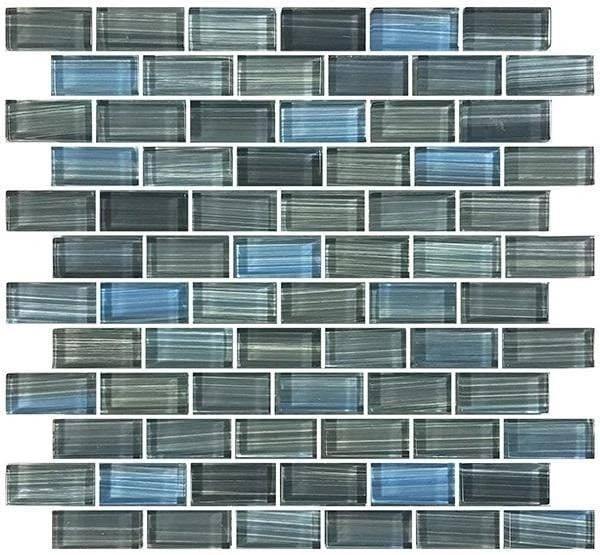 Grey Blue Waters Glass Mosaic Tile 1x2