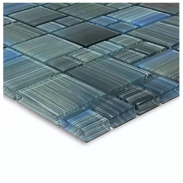 Grey Blue Waters Glass Mosaic Tile Pattern