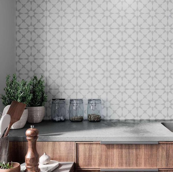 Patterned Porcelain Tile Star Gray 8x8