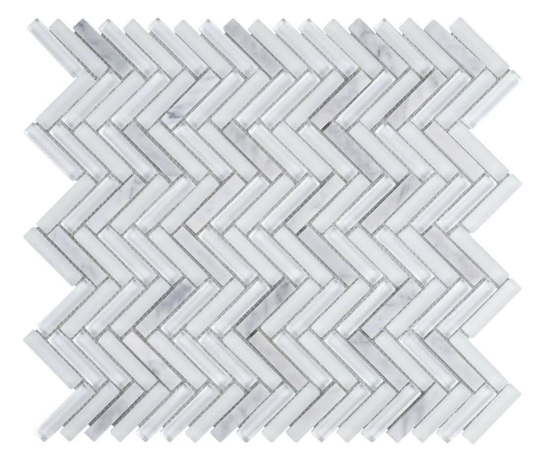 Herringbone Glass Stone Tile Carrara