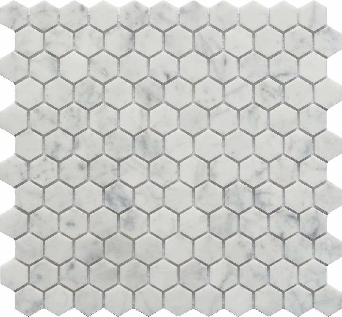 Hexagon Carrara White Marble Mosaic Tile 1x1