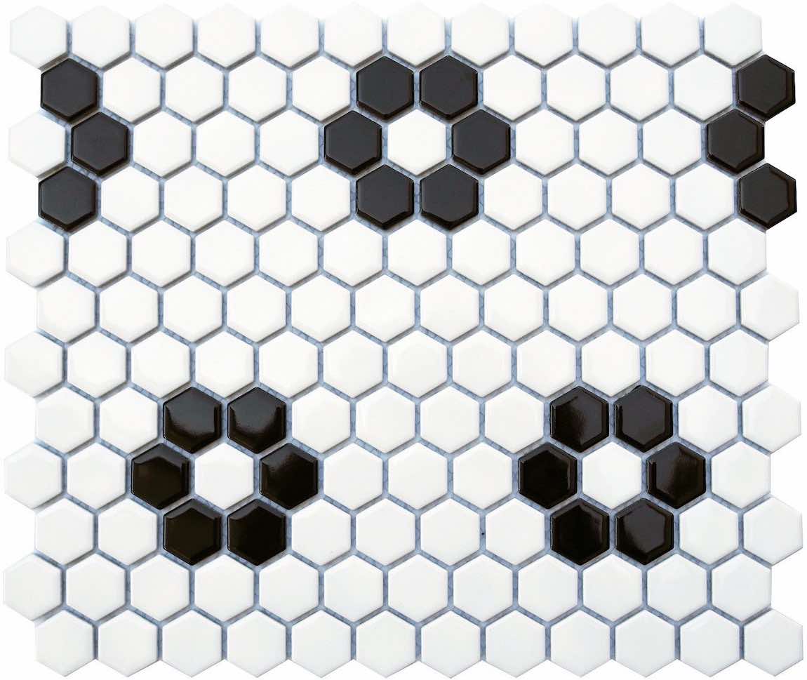 Hexagon Flower Porcelain Mosaic Tile Black White