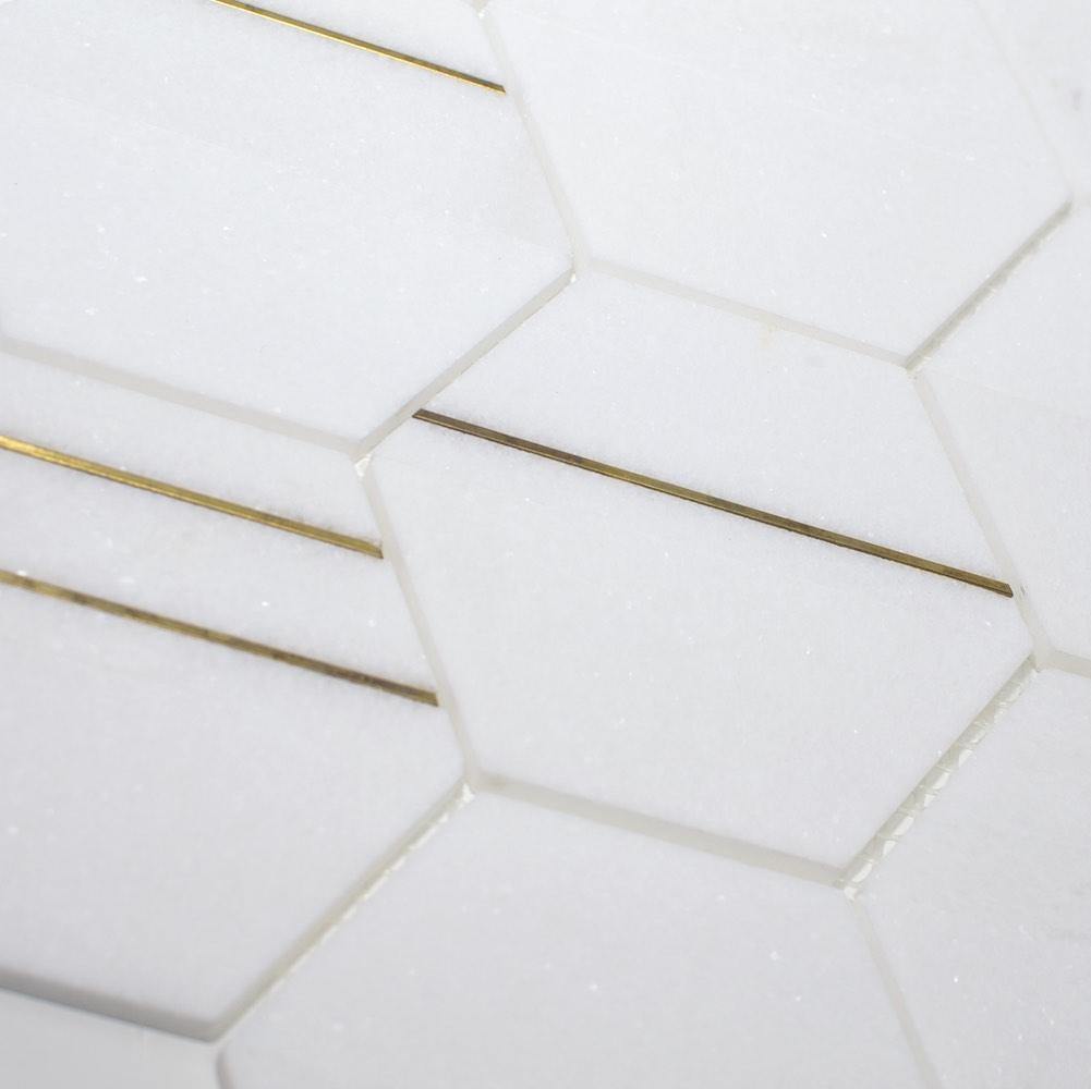 Inlay Brass Gold Hexagon Thassos Tile