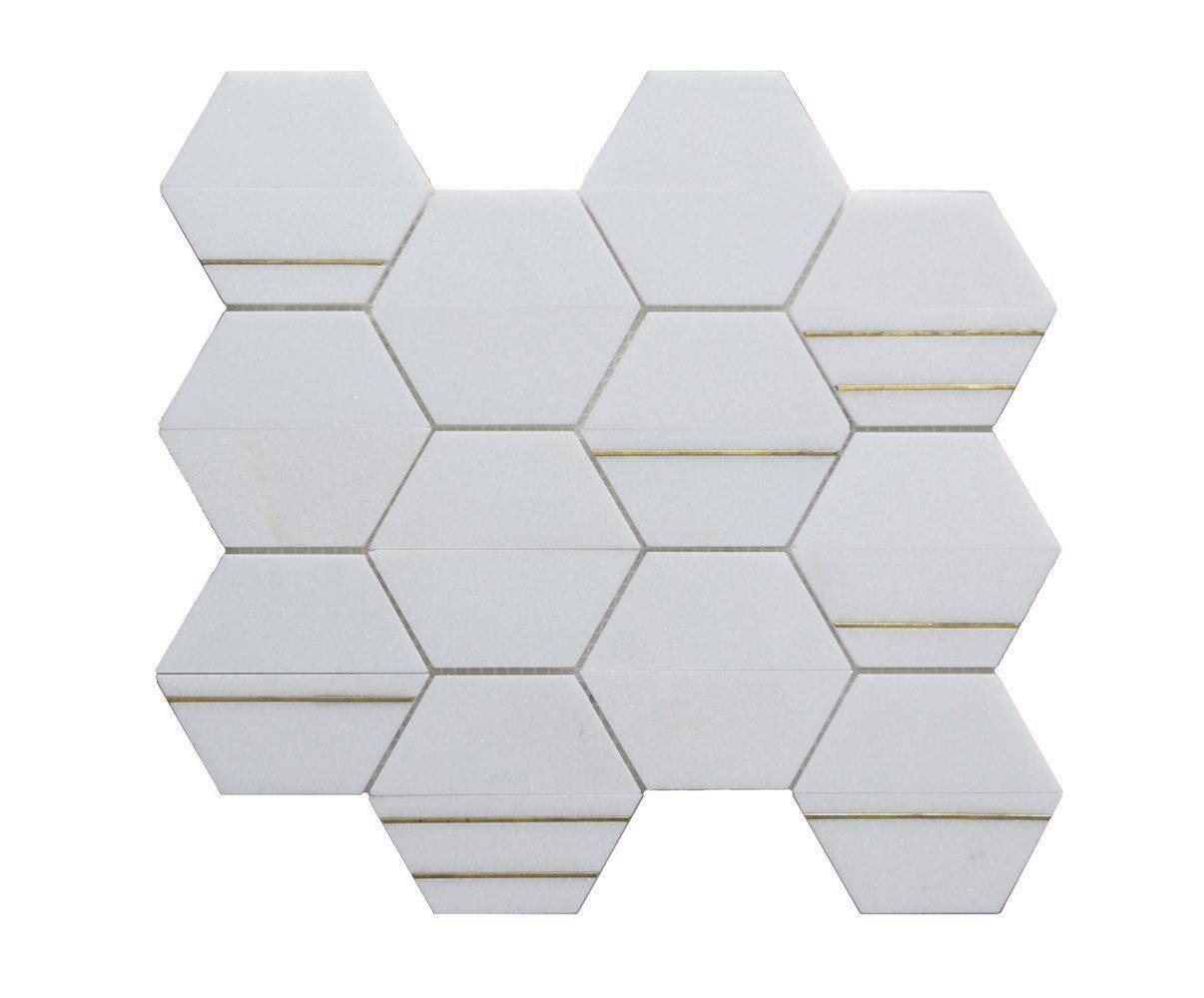 Inlay Brass Gold Hexagon Thassos Tile