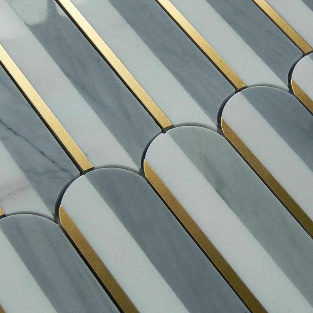 Inlay Brass Gold Marble Mosaic Tile Athens