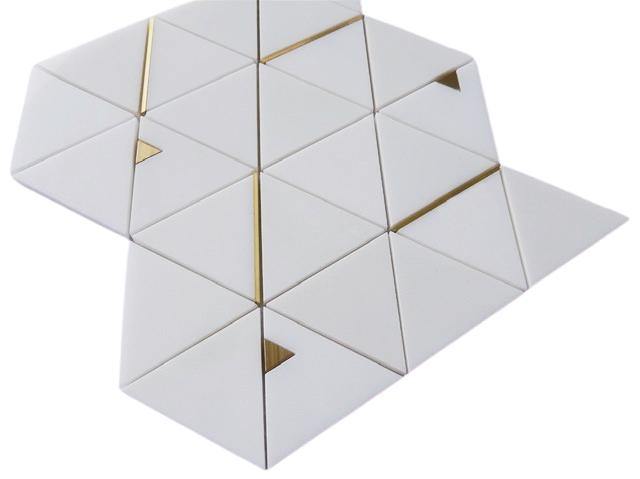 Inlay Brass Gold Thassos Tile Pyramid