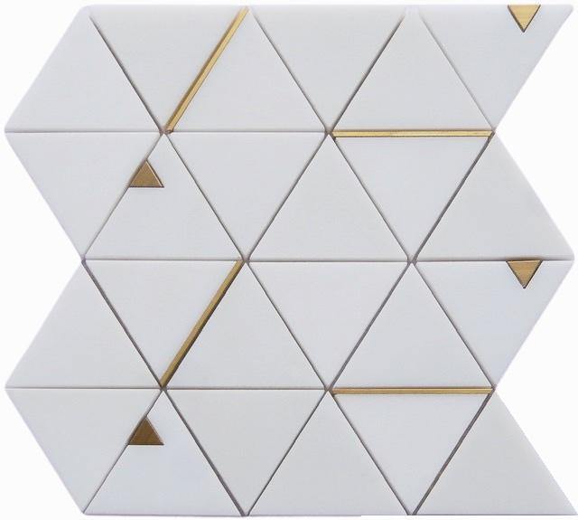 Inlay Brass Gold Thassos Tile Pyramid