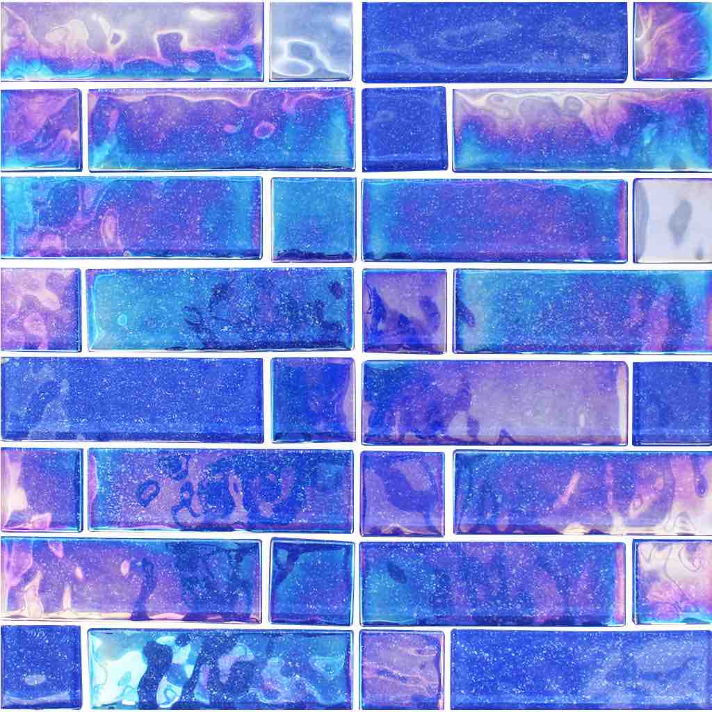 Iridescent Glass Pool Tile Blue Multi-Linear