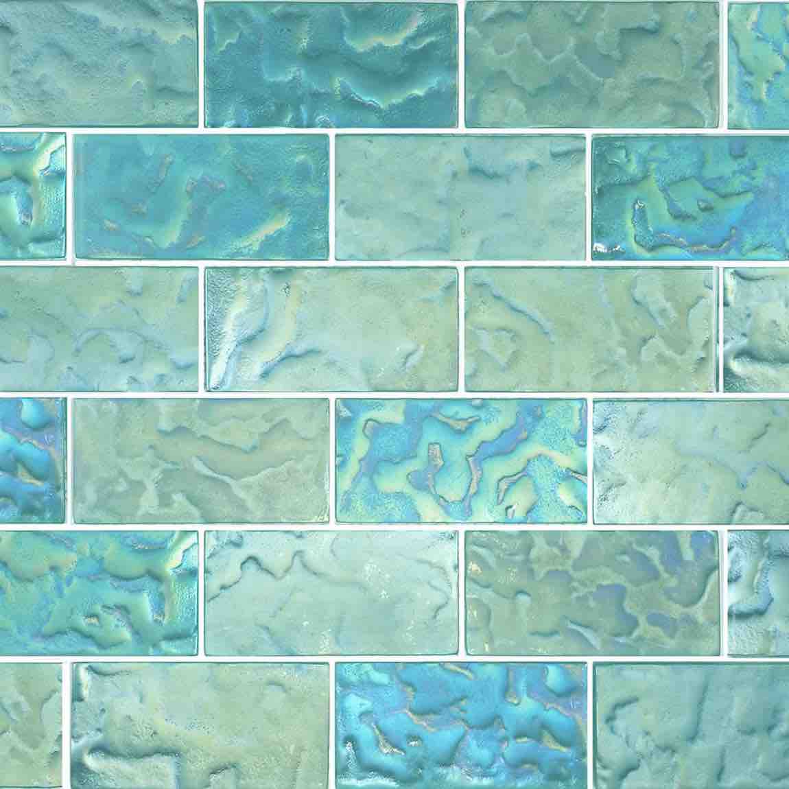 Iridescent Glass Subway Tile Jade 2x4