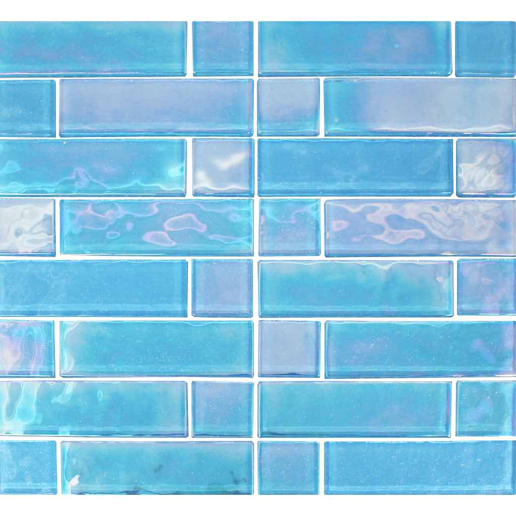 Iridescent Glass Pool Tile Aqua Multi-Linear