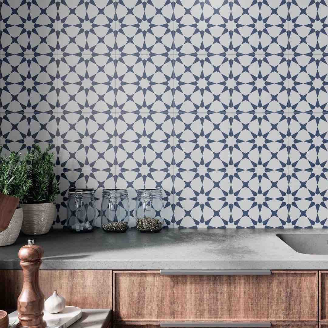 Patterned Porcelain Tile Blue Star 8x8