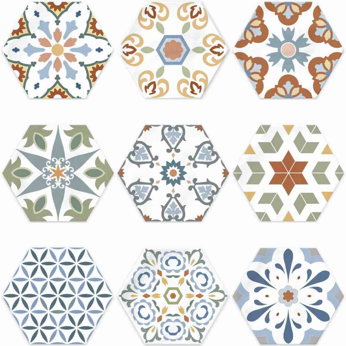 Patterned Porcelain Hexagon Tile Multicolor 6x7