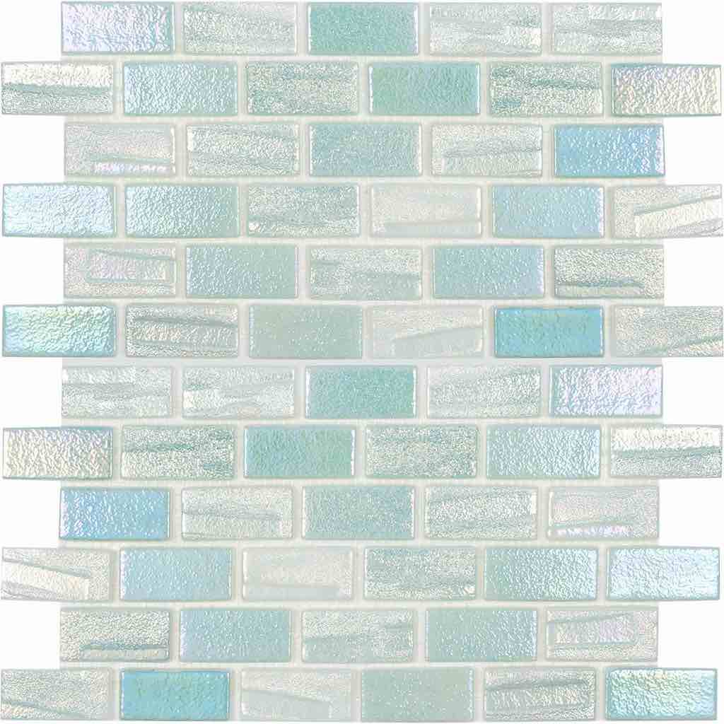 Recycled Brick Iridescent Glass Tile Aqua