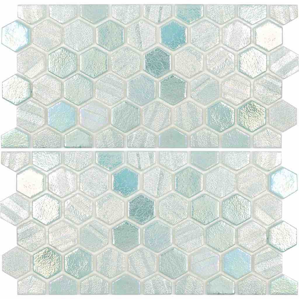 Recycled Hex Iridescent Glass Tile Aqua (Two 6" X 12" Pieces)