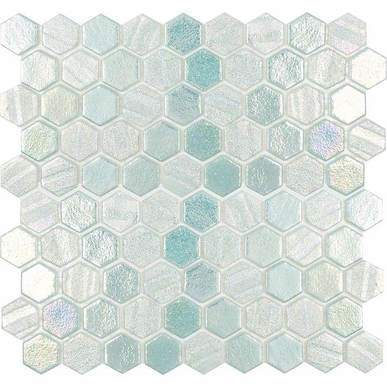 Recycled Hex Iridescent Glass Tile Aqua