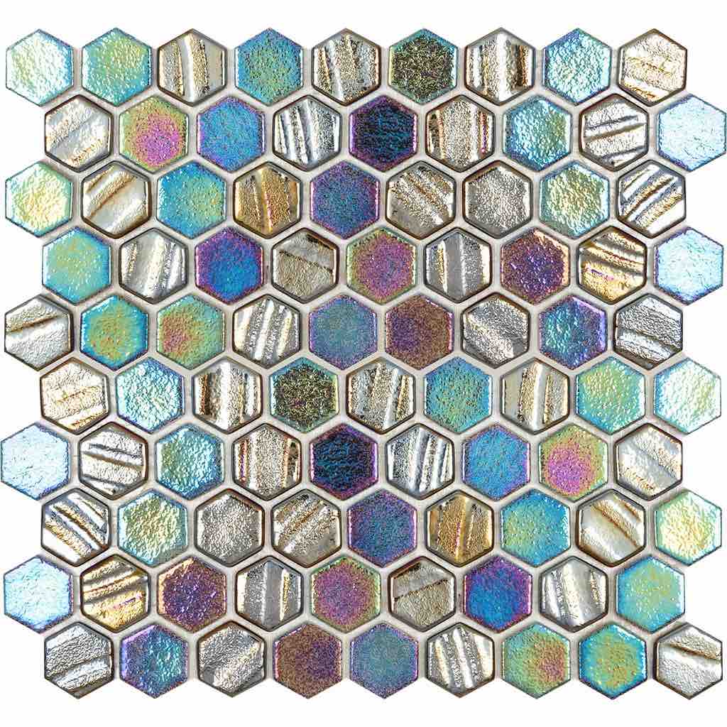 Recycled Hex Iridescent Glass Tile Black