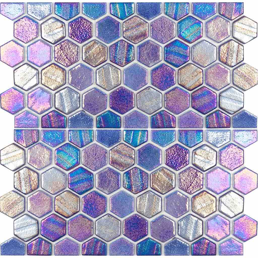 Recycled Hex Iridescent Glass Tile Blue (Two 6" X 12" Pieces)