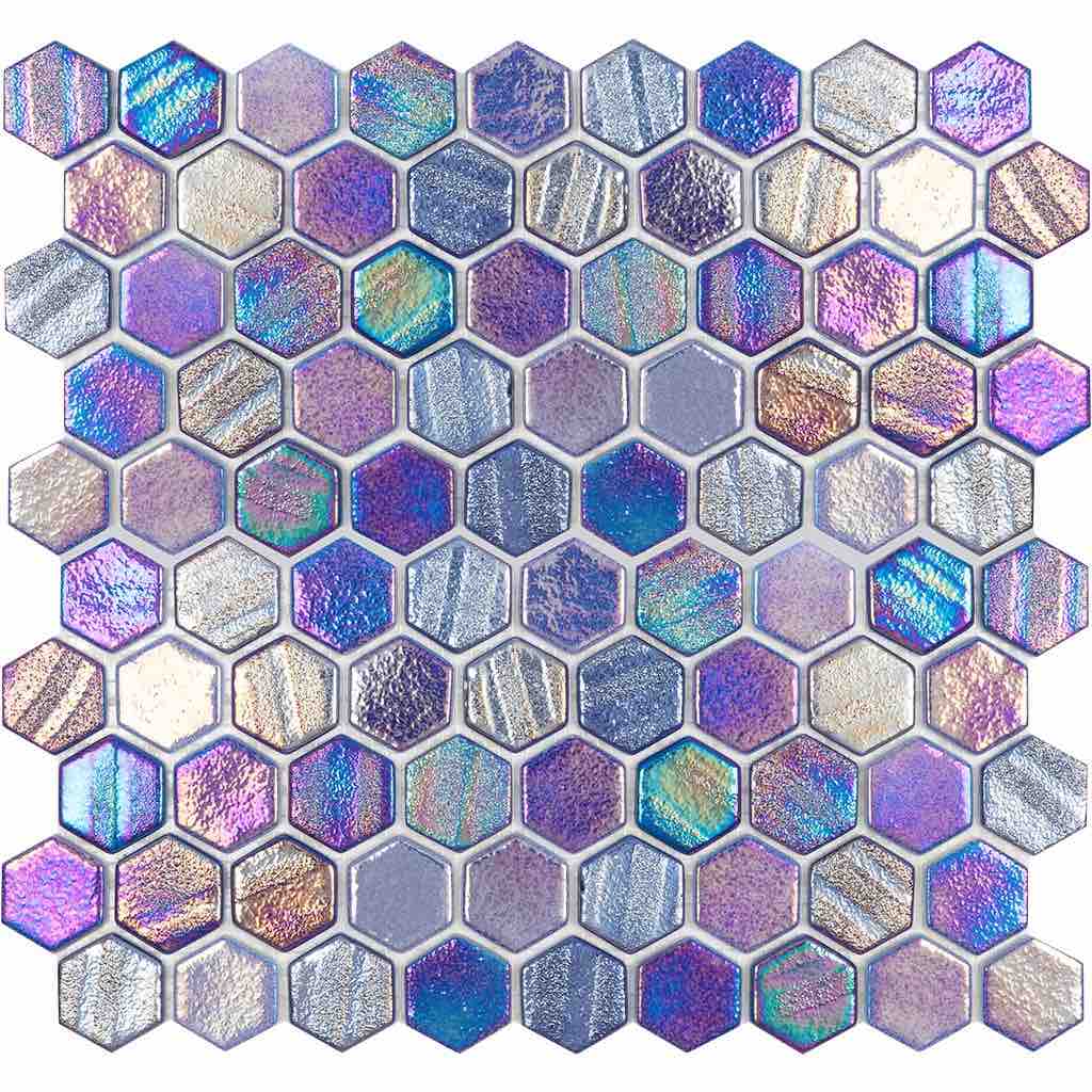 Recycled Hex Iridescent Glass Tile Blue