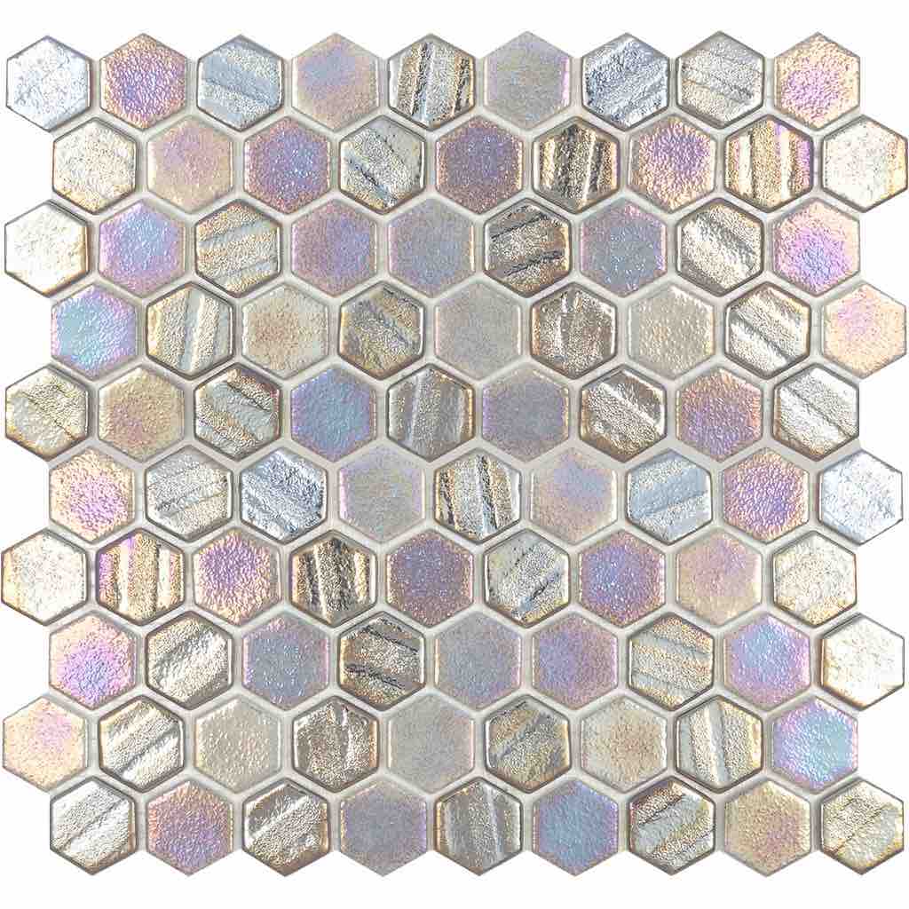 Recycled Hex Iridescent Glass Tile Grey