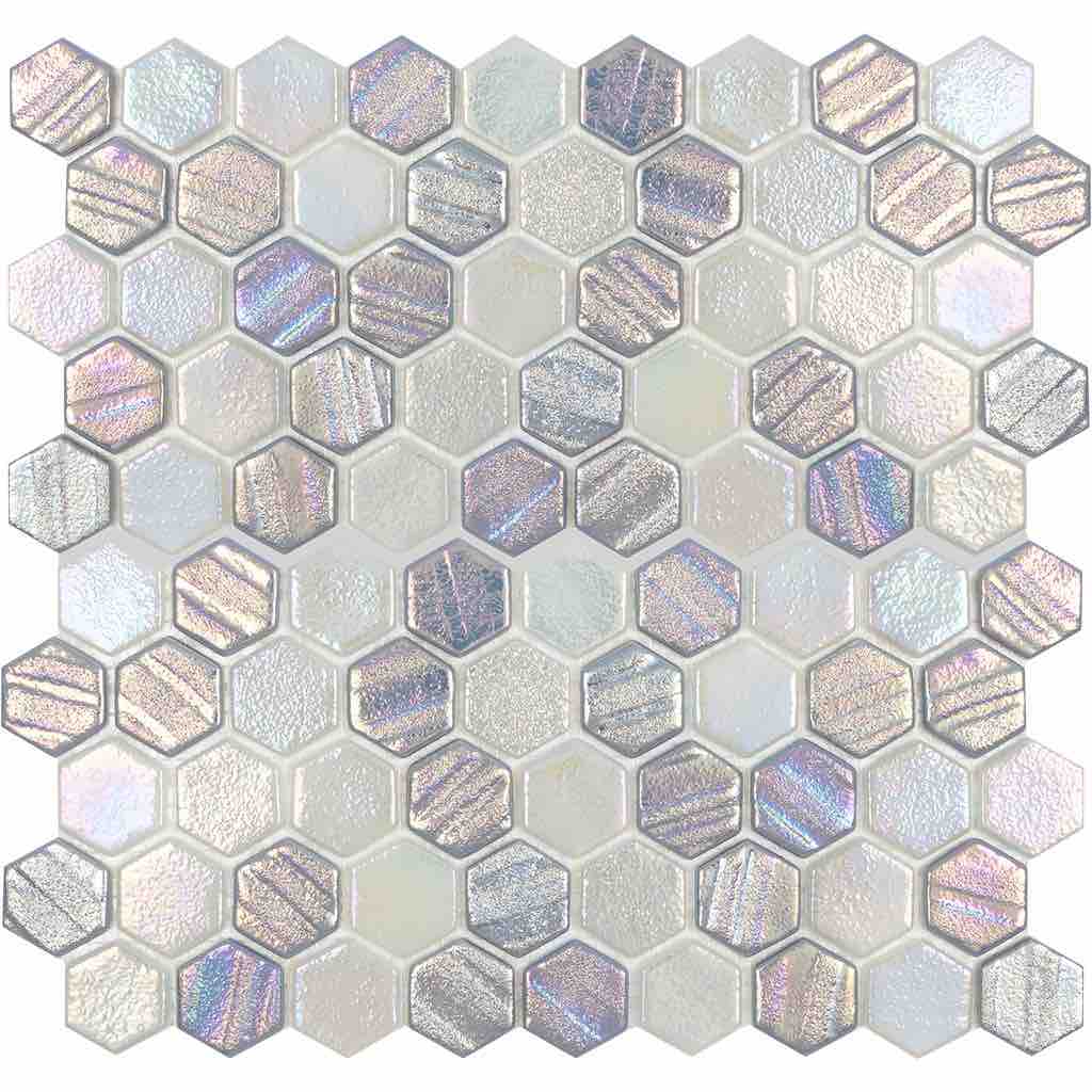 Recycled Hex Iridescent Glass Tile Silver