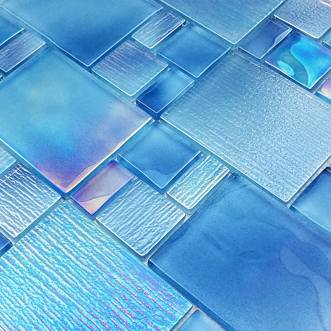 Iridescent Glass Tile French Pattern Space Blue