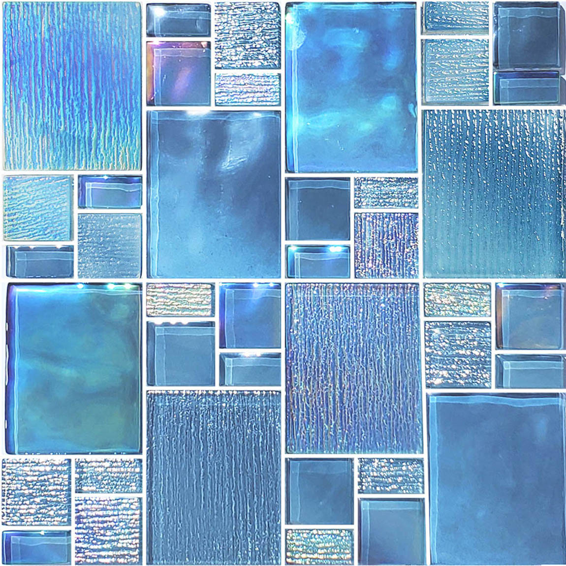 Iridescent Glass Tile French Pattern Space Blue