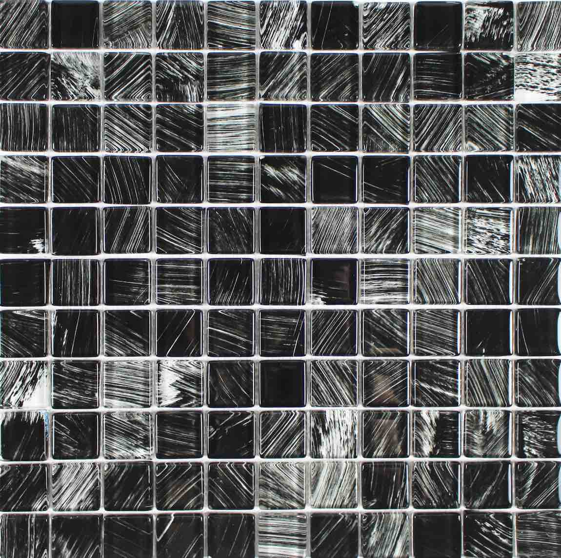 Strokes Glass Mosaic Tile Black 1x1