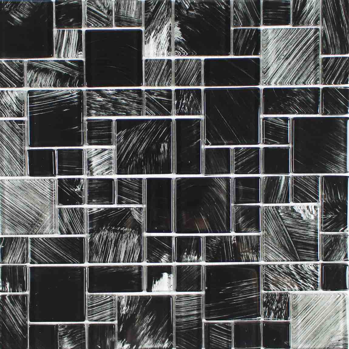 Strokes Glass Mosaic Tile Black Random