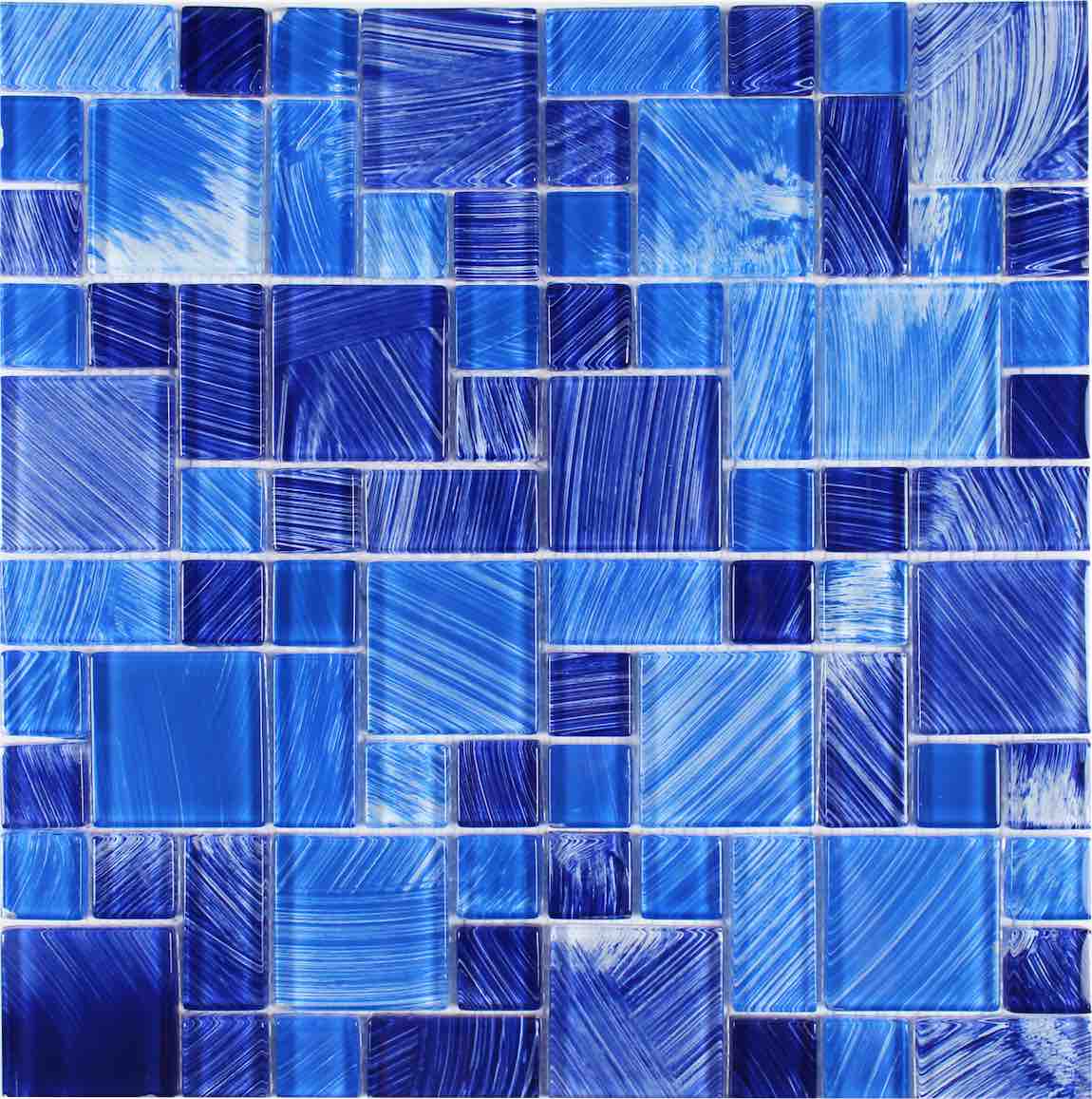 Strokes Glass Mosaic Tile Mix Blue Random