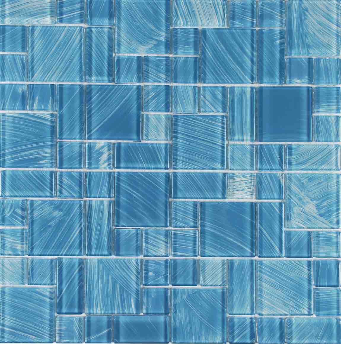 Strokes Glass Mosaic Tile Turquoise Random